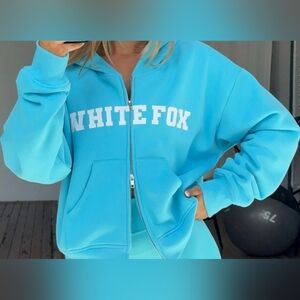White Fox Starting Off Strong Boxy Zip Front Hoodie Azure XS/S